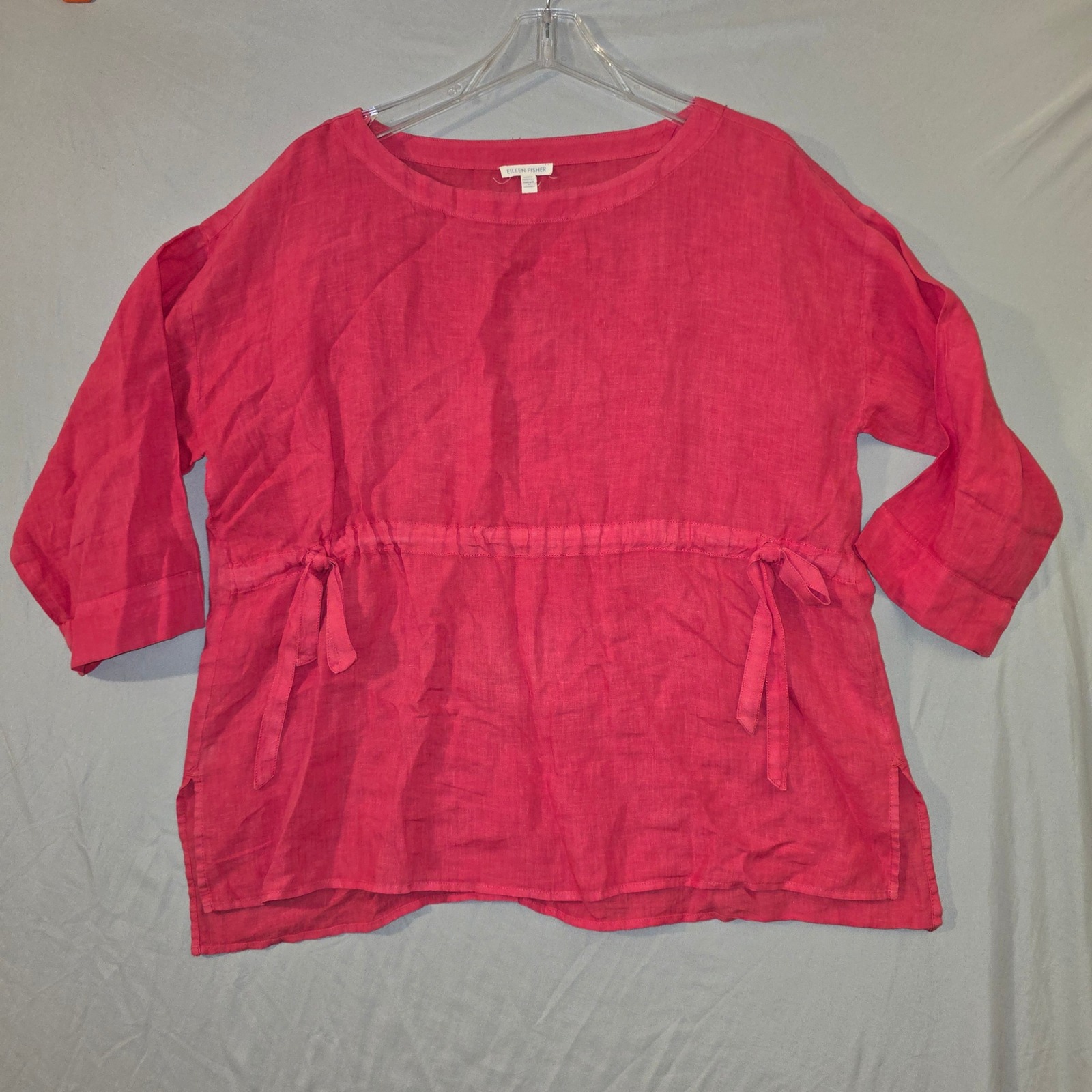 Eileen Fisher Tunic Top Medium Women Pink Organic Linen Drawstring Waist Tunic